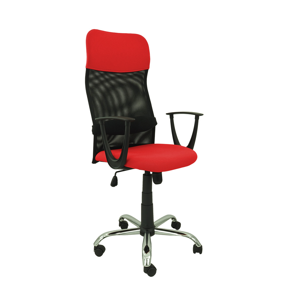 fotel krzeslo obrotowe sinus siatka tkanina czerwona podstawa chromowana podlokietniki stale ledzwie