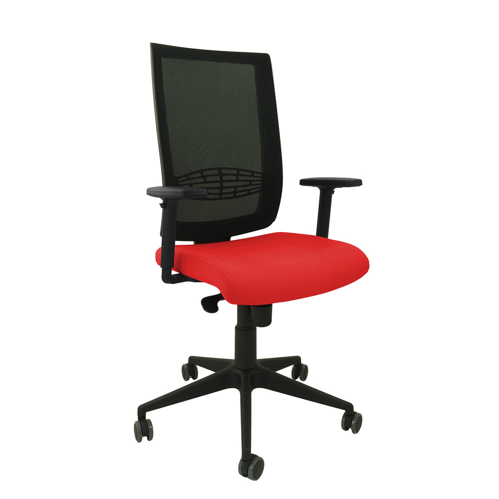 fotel krzeslo obrotowe expand tkanina czerwona oparcie siatkowe podstawa czarna podlokietniki regulowane miekkie