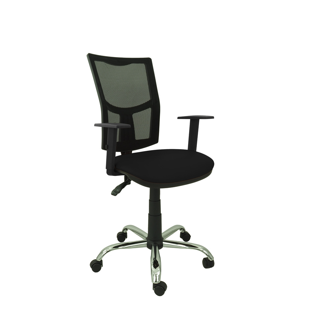 krzeslo fotel obrotowe ventage ekoskora czarna oparcie siatkowe podstawa chromowana podlokietniki regulowane