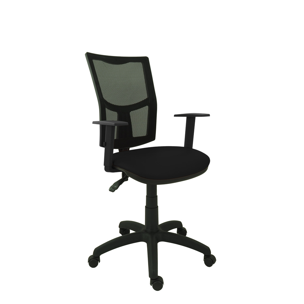 krzeslo fotel obrotowe ventage ekoskora czarna oparcie siatkowe podstawa czarna podlokietniki regulowane