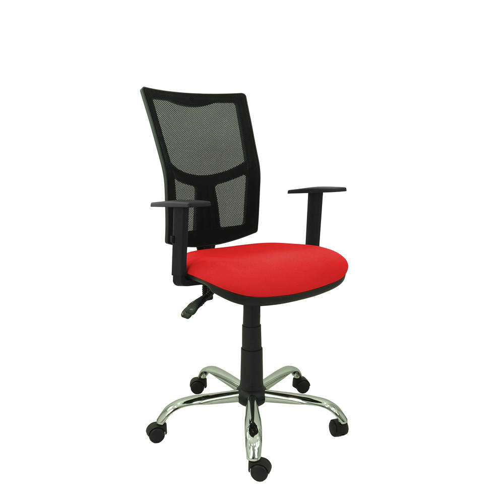 krzeslo fotel obrotowe ventage tkanina czerwona oparcie siatkowe podstawa chromowana podlokietniki regulowane